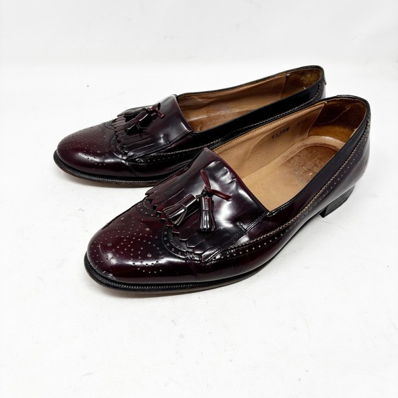 Bally Tassel Loafers Mens 9.5M Burgundy Leather Dress Shoes Classic Wing Tip - Picture 1 of 11